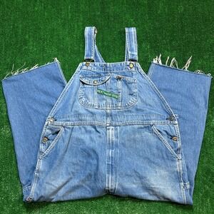 Vintage Workwear Key Imperial Mens Bib Overalls 48X32 Blue Denim Raw Hem